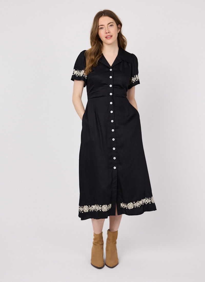 Este Black Embroidered Shirt Dress