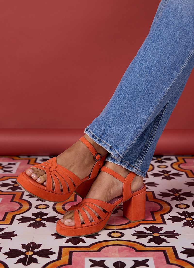 Montpellier Suede Platform Sandals - Orange