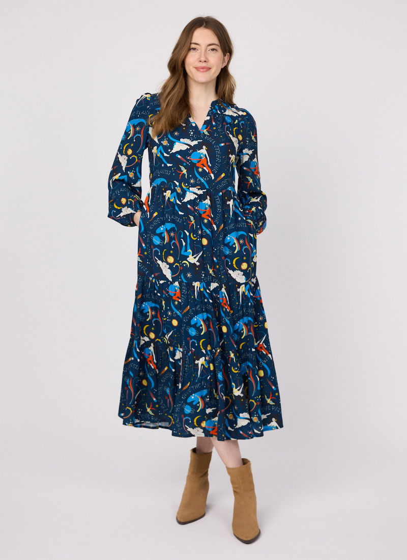 Cady Astrological Print Long Sleeve Smock Dress