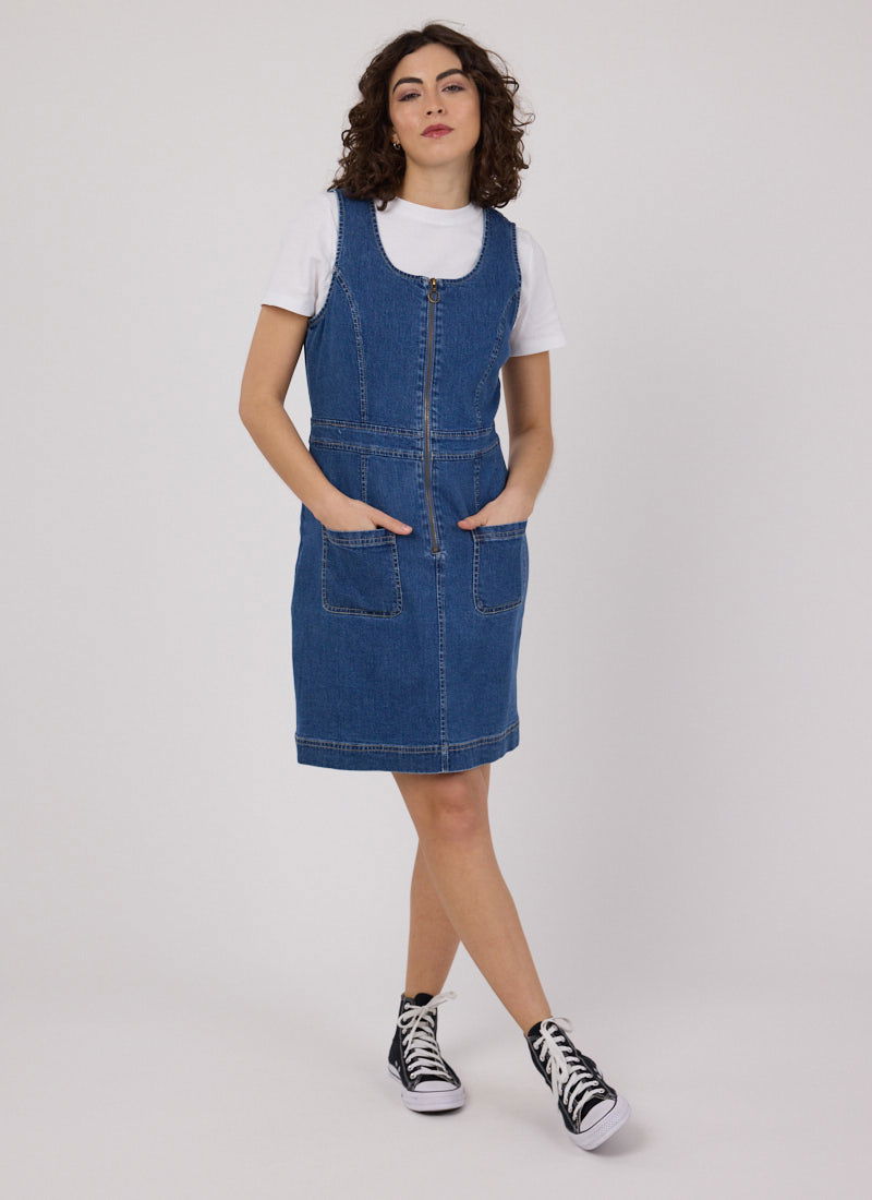 Mindy Mid Wash Denim Pinafore Dress