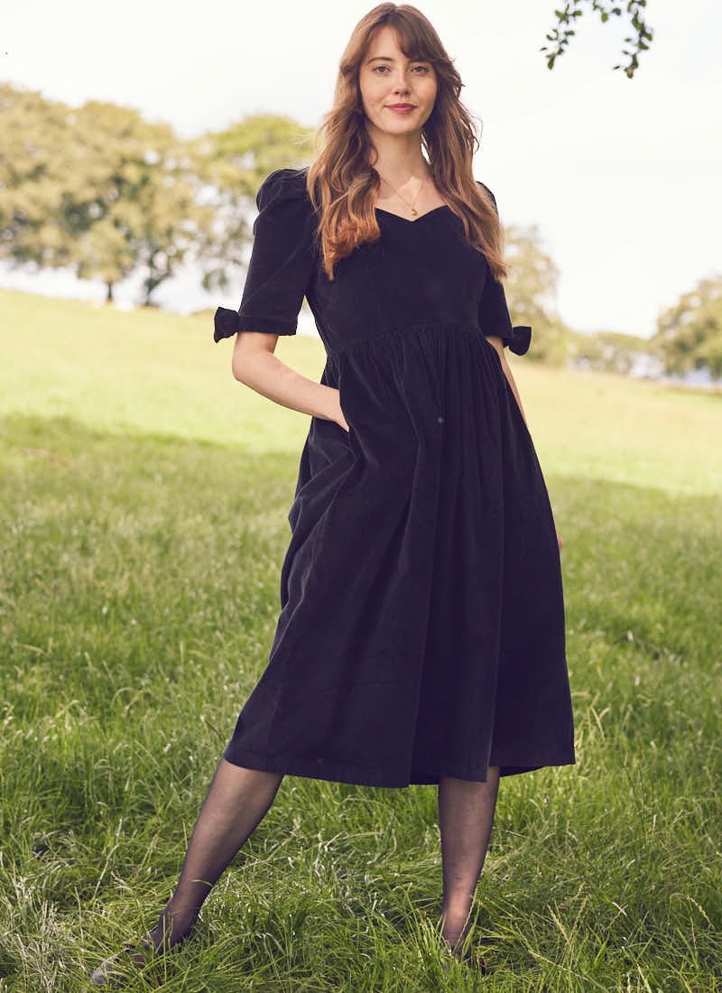 Image of Laura Ashley X Joanie - Bronwyn Black Velvet Midi Dress