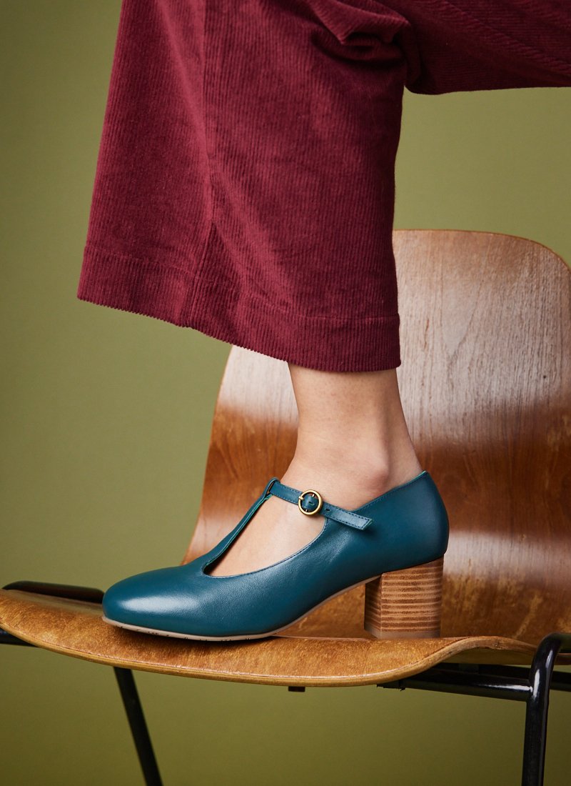 Lille Leather T-Bar Dolly Shoes - Teal