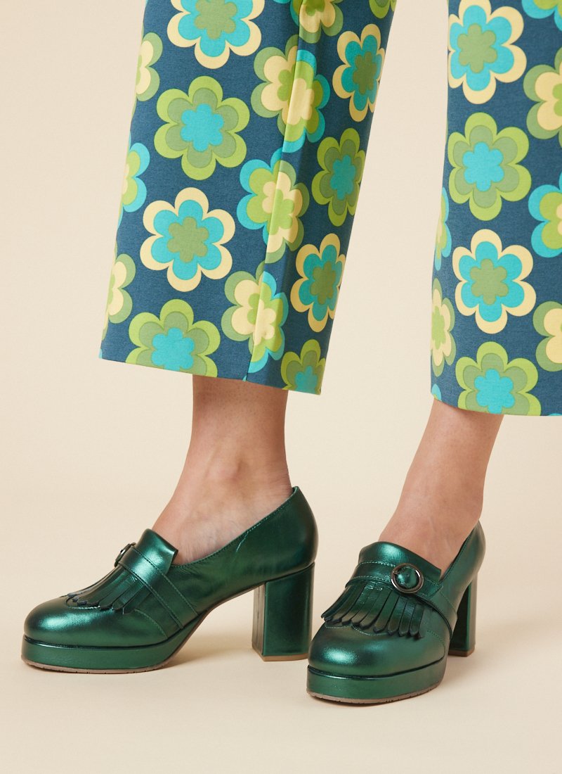 Toulouse Metallic Leather Platform Loafers - Green