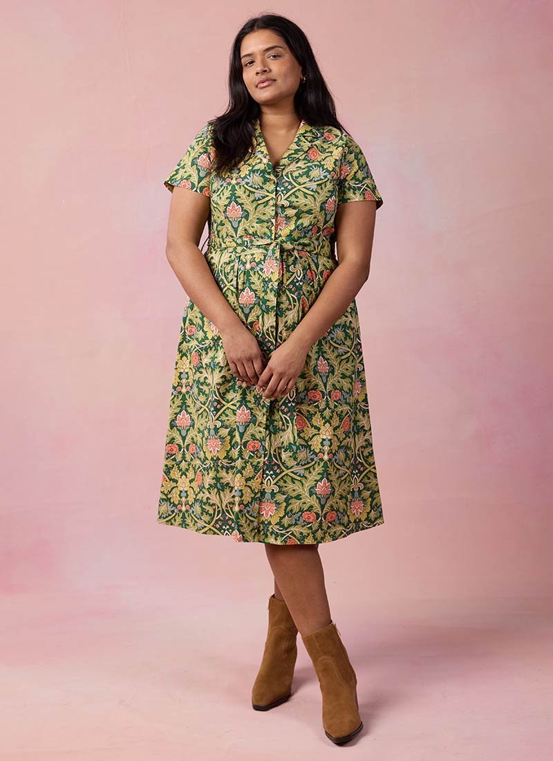 Santo Art Nouveau Print Button-Down Tea Dress