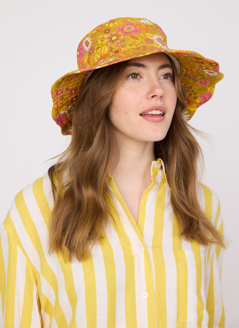 Bay Yellow Floral Print Bucket Hat