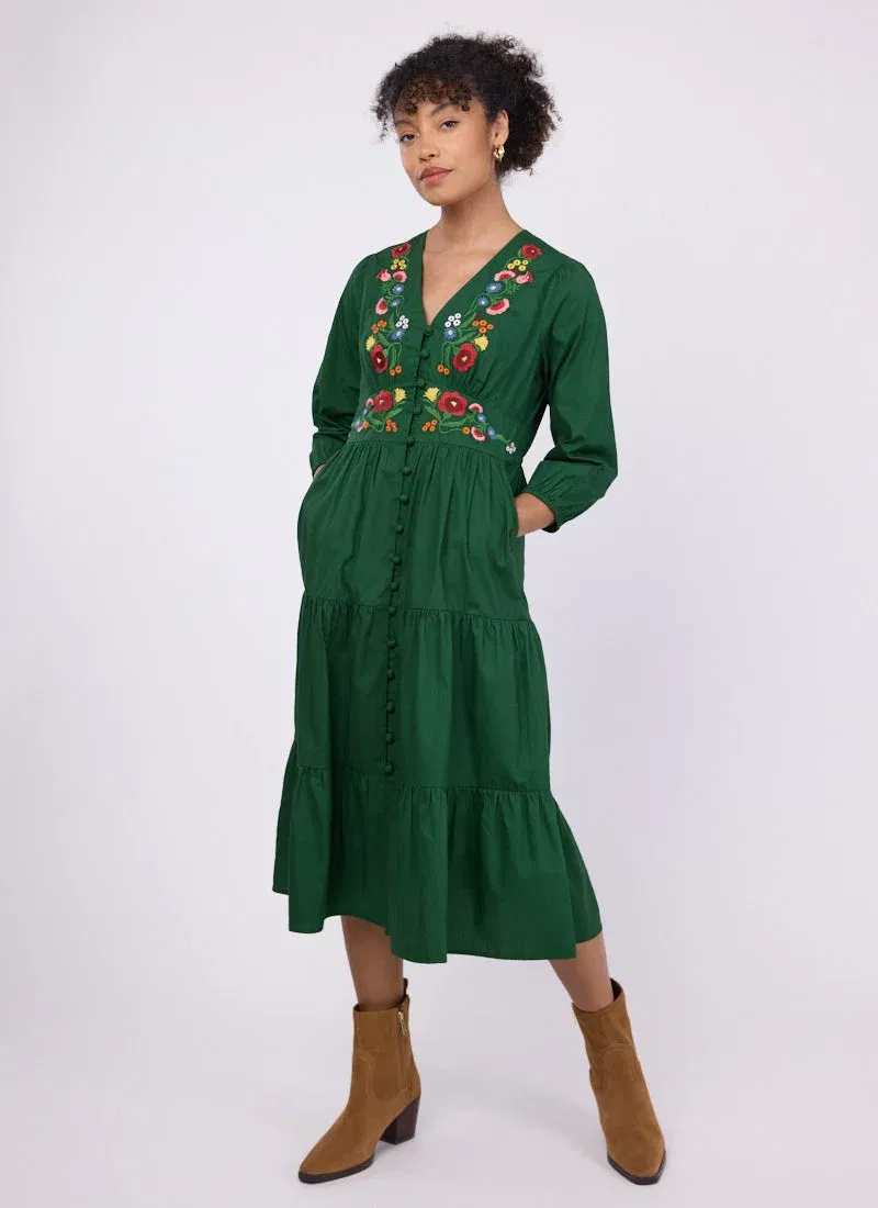 Image of Catalina Green Vintage Floral Embroidered Dress