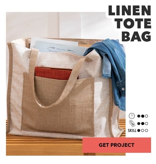 Linen Tote Bag. Time: 2 of 3, Money: 2 of 3, Skill: 1 of 3. Get Project