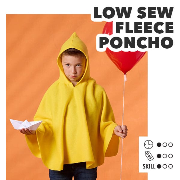 Low Sew Fleece Poncho. Time: 1 out of 3; Cost: 1 out of 3; Skill: 1 out of 3.