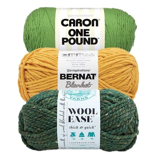 Bernat Blanket, Blanket-EZ, Caron One Pound and Lion Brand Yarn.