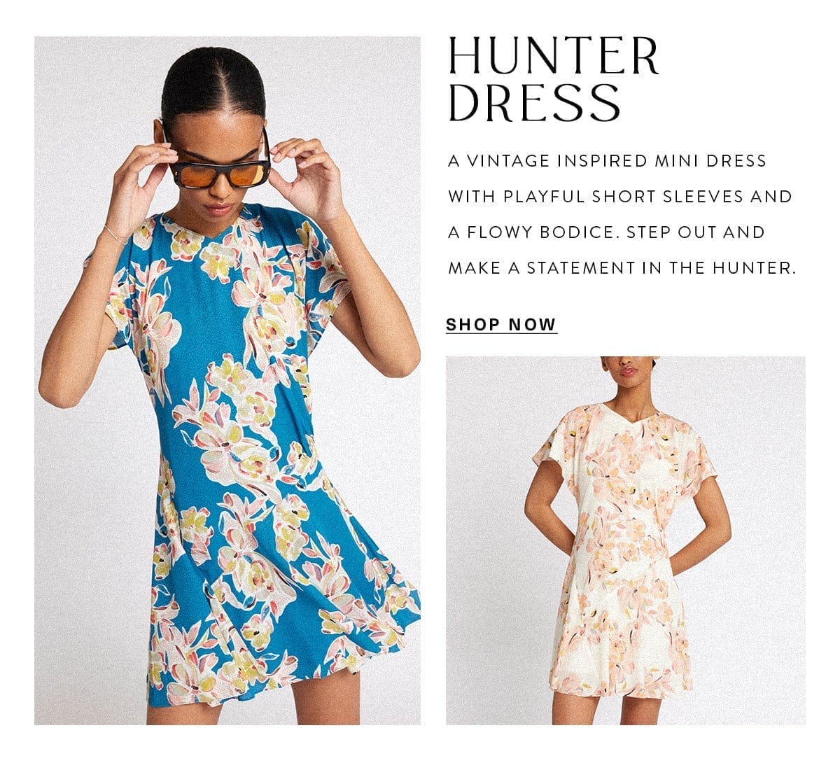 HUNTER DRESS A vintage inspired mini dress with playful short sleeves and a flowy bodice. Step out and make a statement in the hunter dress. SHOP NOW