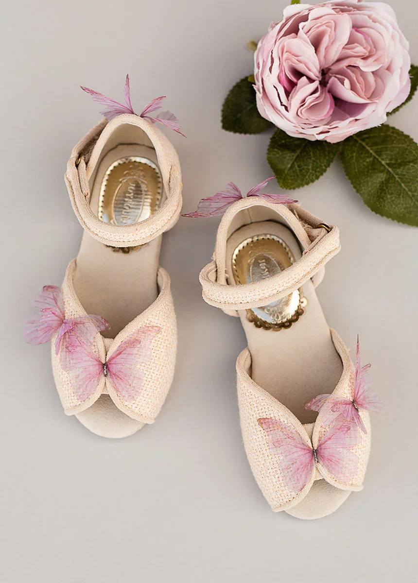 Image of Mercedes Peep Toe Flats in Cream