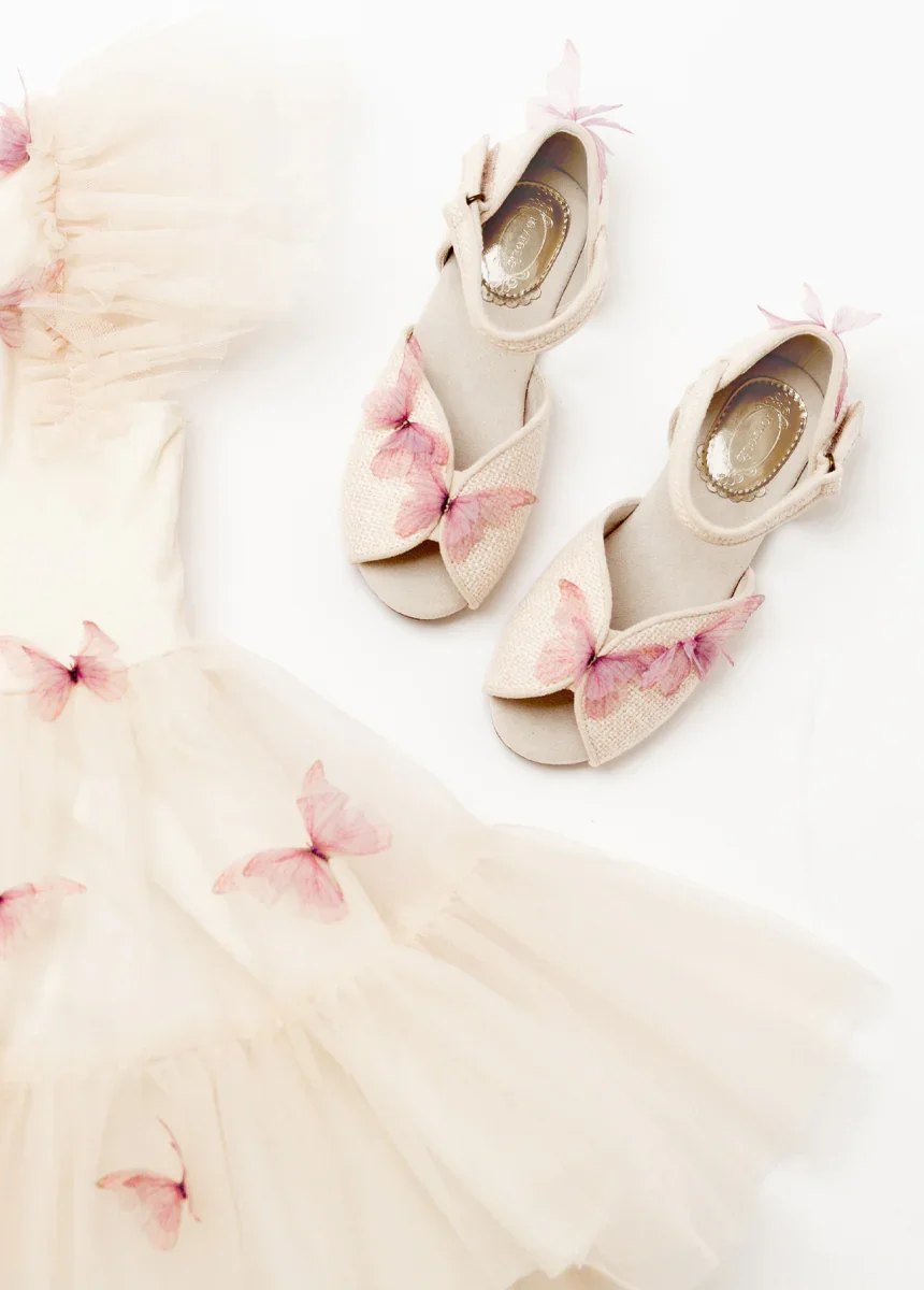 Image of Mercedes Peep Toe Flats in Cream