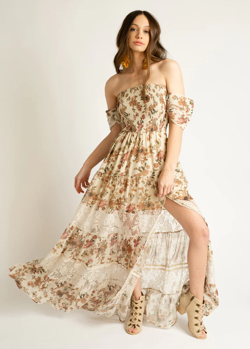 Image of Sirena Dress in Sand Floral