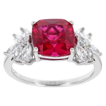 Lab Created Ruby And White Cubic Zirconia Rhodium Over Silver Ring 4.85ctw