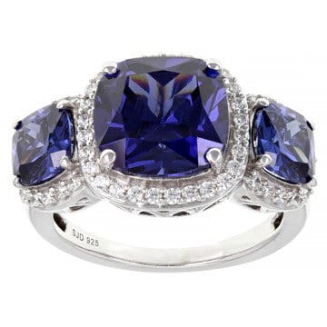 Blue And White Cubic Zirconia Rhodium Over Sterling Silver Ring 9.81ctw