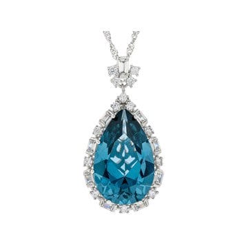 Lab Blue Spinel And White Cubic Zirconia Rhodium Over Sterling Silver Pendant With Chain 17.94ctw