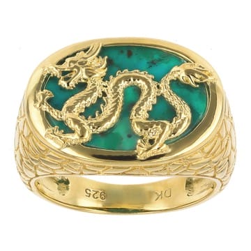 Blue Composite Turquoise 18k Yellow Gold Over Sterling Silver Dragon Ring