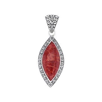 24x11mm Red Indonesian Coral Sterling Silver Pendant