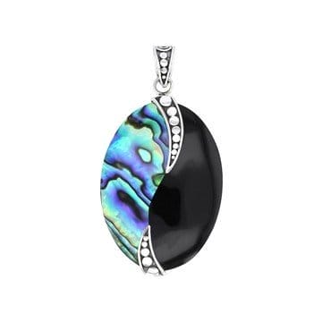 Abalone Shell & Black Resin Sterling Silver Yin Yang Pendant