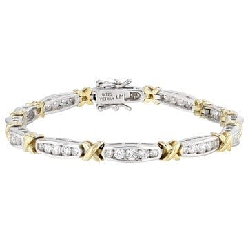 White Cubic Zirconia Platinum And 18k Yellow Gold Over Sterling Silver Tennis Bracelet 5.49ctw