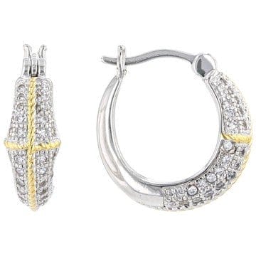 White Cubic Zirconia Rhodium And 18k Yellow Gold Over Sterling Silver Hoops 1.15ctw