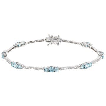 Blue And White Cubic Zirconia Rhodium Over Sterling Silver Tennis Bracelet 6.30ctw