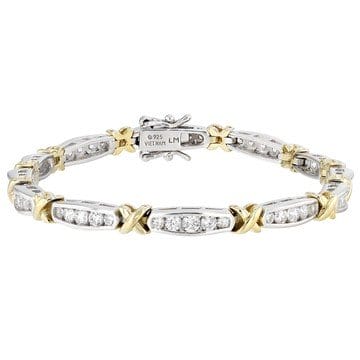 White Cubic Zirconia Platinum And 18k Yellow Gold Over Sterling Silver Tennis Bracelet 5.49ctw