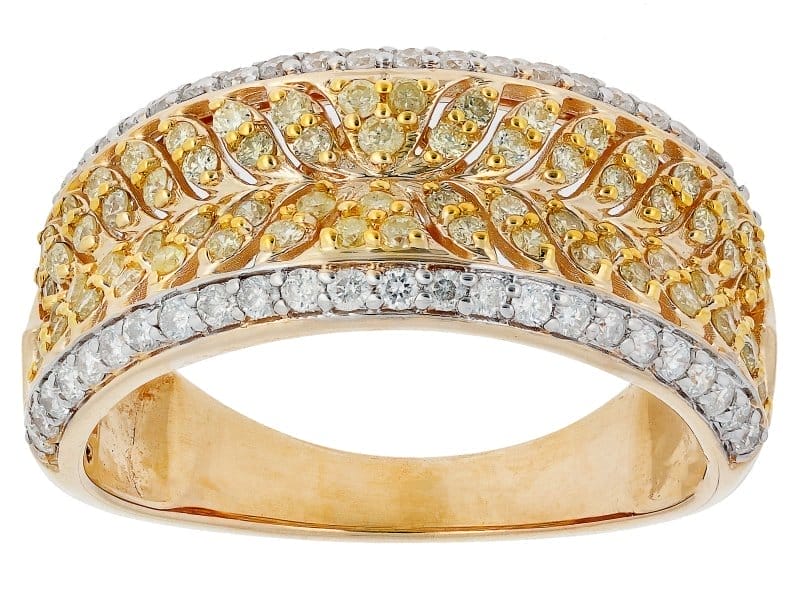 Natural Yellow And White Diamond 10k Yellow Gold Band Ring 0.80ctw