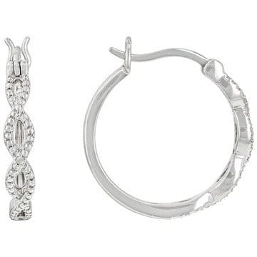 White Diamond Accent Rhodium Over Sterling Silver Hoop Earrings