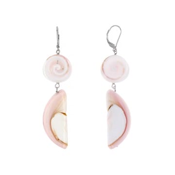 Pink Conch Shell Rhodium Over Sterling Silver Dangle Earrings