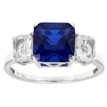 Blue Lab Created Spinel Rhodium Over Silver Ring 2.95ctw