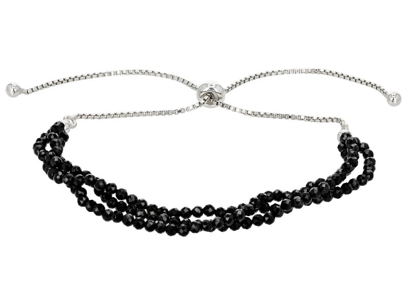 Black Spinel Rhodium Over Sterling Silver 3-Row Bolo Bracelet 11.00ctw