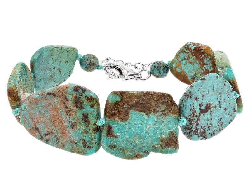 Free-form Mixed Green Turquoise Rhodium Over Sterling Silver Bracelet