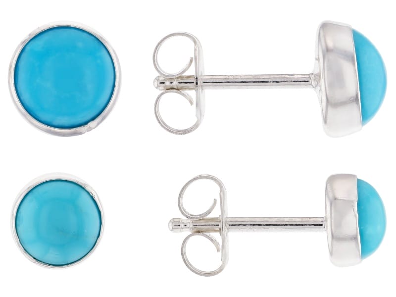 Blue Sleeping Beauty Turquoise Sterling Silver Earring Set Of Two Pairs