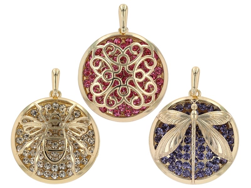 Multi-Color Glass Gold Tone Set of 3 Pendants