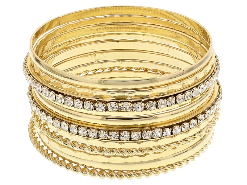 White Crystal Gold Tone Bangle Set Of 12