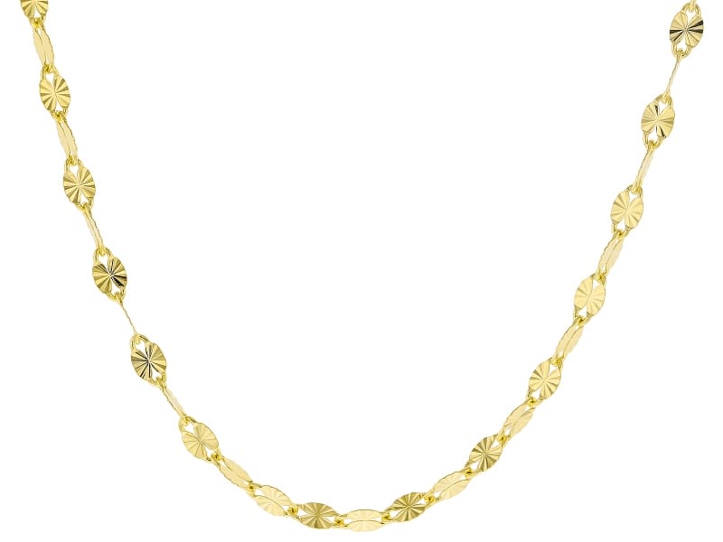 18k Yellow Gold Over Bronze 3.5mm Sunburst Mirror Link 16 Inch Chain