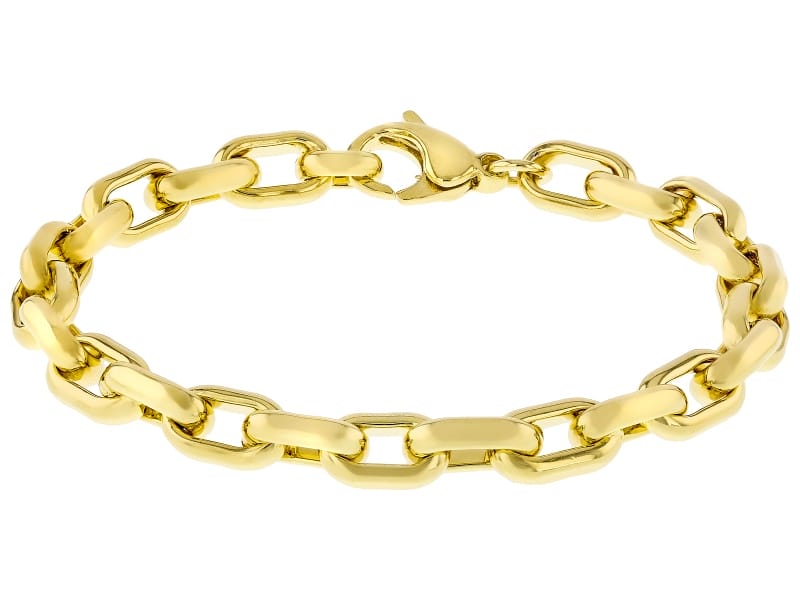 18k Yellow Gold Over Bronze 7mm Beveled Paperclip Link Bracelet