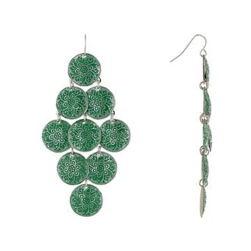 Green And Silver Tone Chandelier Earrings