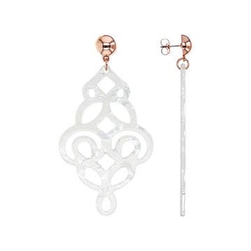 Cream Resin Rose Gold Tone Chandelier Earrings