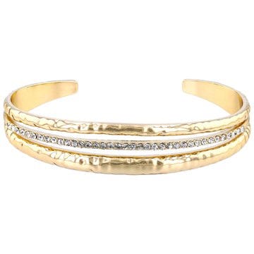 White Crystal Gold Tone Hammered Bangle