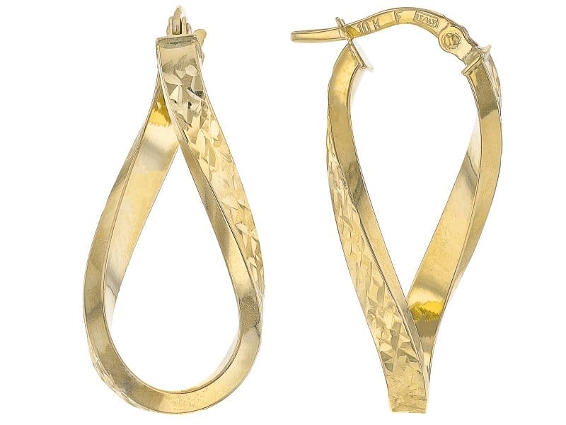 10k Yellow Gold Diamond-Cut Oval Twist Hoop Earrings