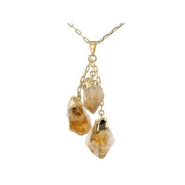 Citrine 18k Yellow Gold Over Brass Drop Pendant With 32" Chain