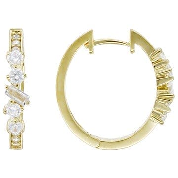 White Cubic Zirconia 18k Yellow Gold Over Sterling Silver Hoops 1.31ctw