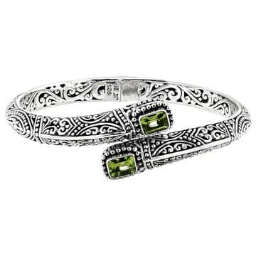 Peridot Sterling Silver Bypass Hinged Cuff Bracelet 1.08ctw