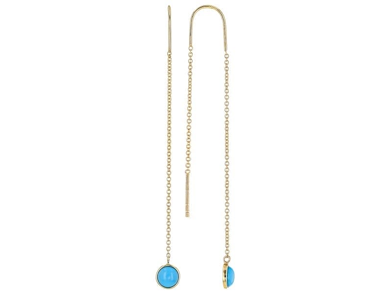 Blue Sleeping Beauty Turquoise 10k Yellow Gold Threader Earrings