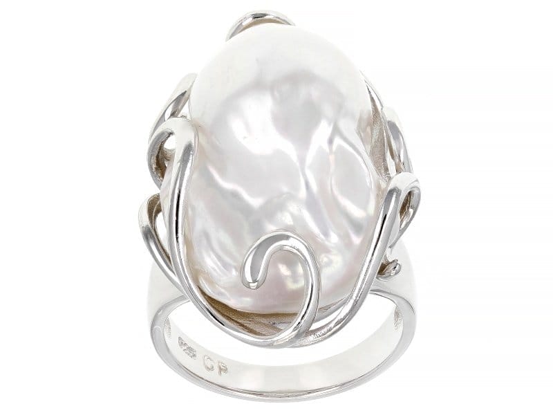 Pre-Owned Genusis™ White Cultured Freshwater Pearl Rhodium Over Sterling Silver Ring