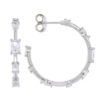 White Cubic Zirconia Platinum Over Silver Hoop Earrings (2.67ctw DEW)