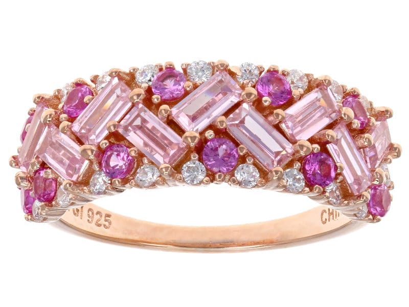 Pink Lab Created Sapphire Pink And White Cubic Zirconia 18K Rose Gold Over Silver Ring 2.72ctw