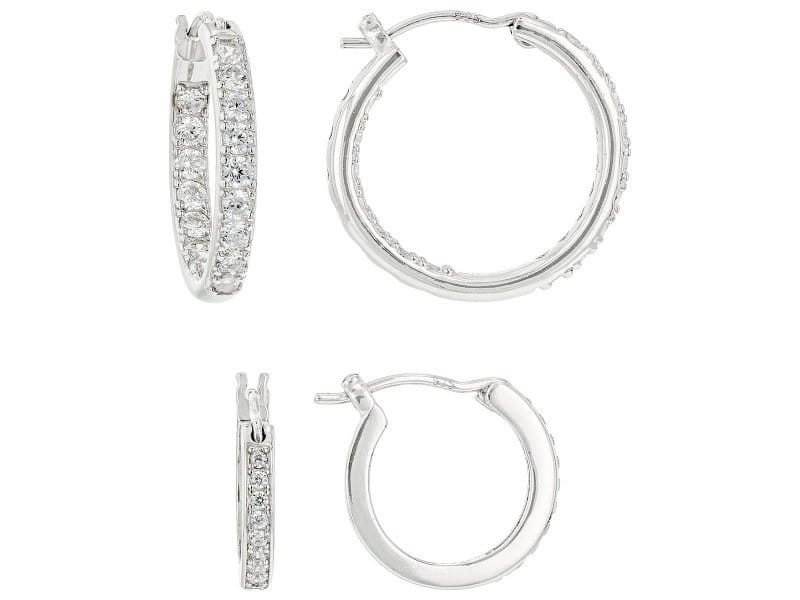 White Cubic Zirconia Platinum Over Sterling Silver Hoop Set 1.14ctw